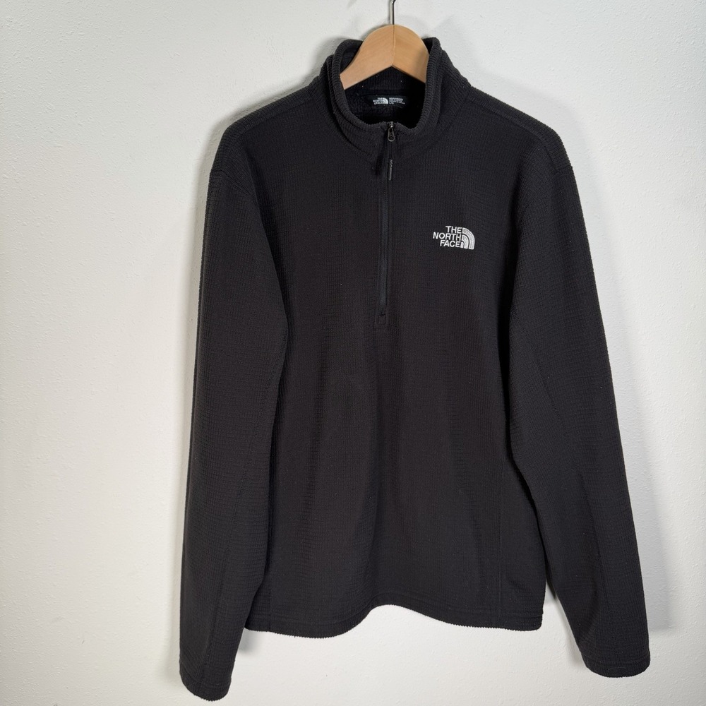 The North Face Jacket Men's Grid Fleece Thermal 1/4 Zip Pullover Sz Large Black